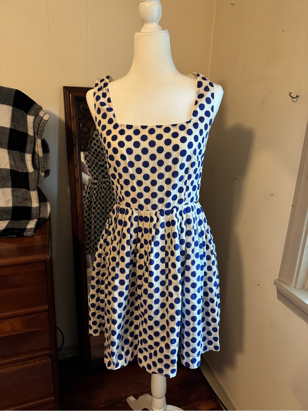 Y2K Delia’s Blue Polka Dot Fit-and-Flare Dress skater